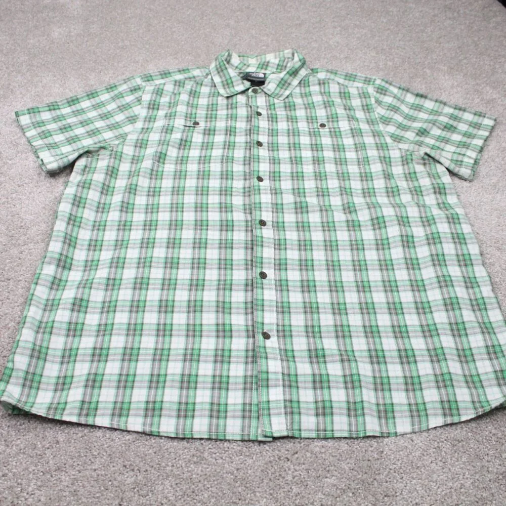 The North Face Shirt Mens XL Green/Gray Plaid Short Sleeve Cotton/Poly Button‎